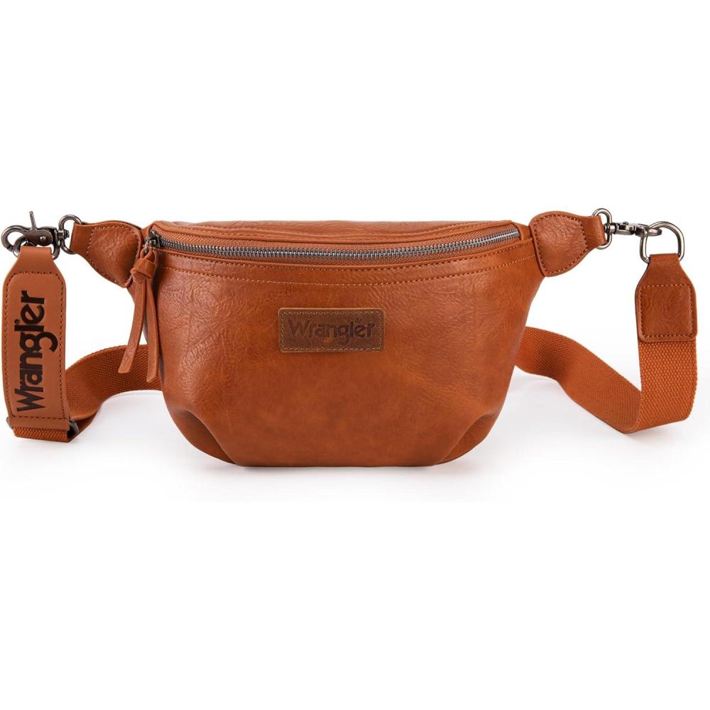 imageWrangler Large Fanny Packs for Women Waist Bag Travel Belt Bags Crossbody Sling Purse BlackALight Brown