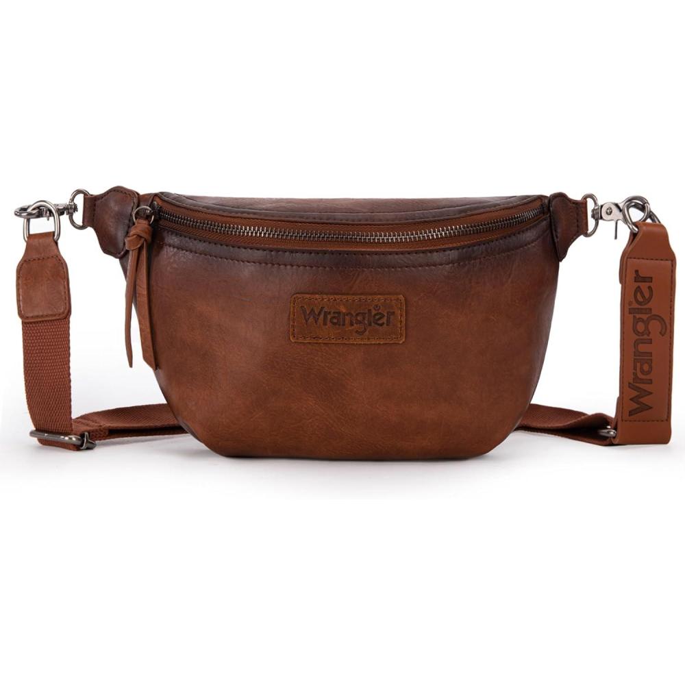imageWrangler Large Fanny Packs for Women Waist Bag Travel Belt Bags Crossbody Sling Purse BlackBDistressed Brown