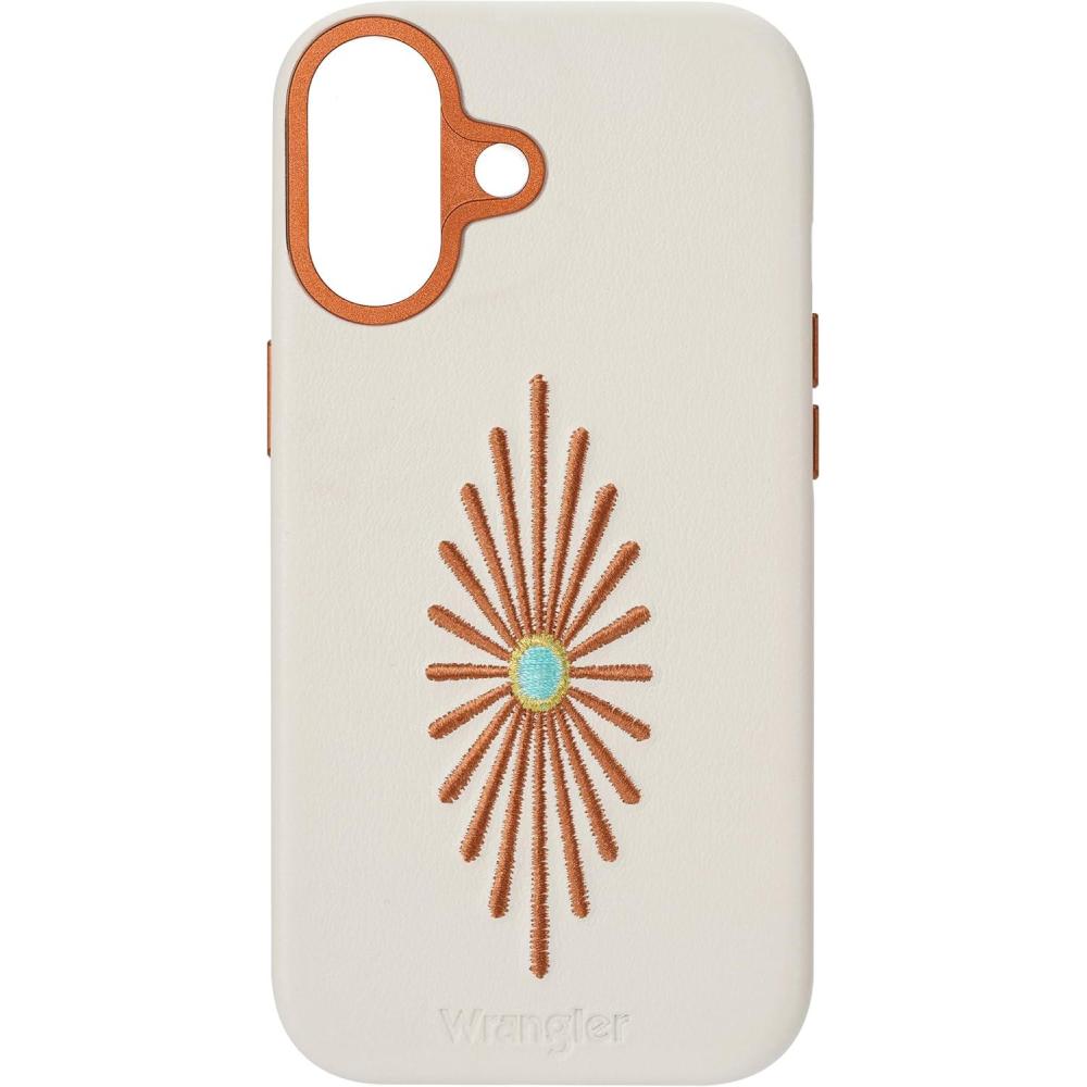 imageWrangler Leather Embroidered iPhone Case  Western Star Compatible with iPhone Black 16 ProCream