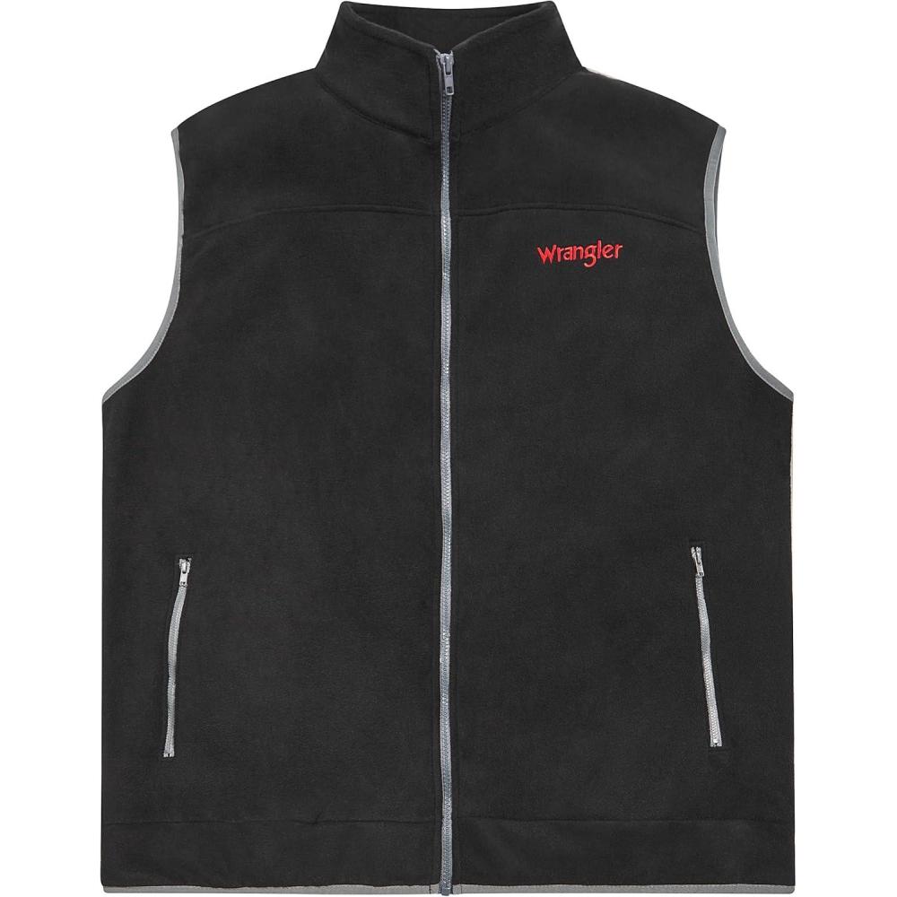 imageWrangler Mens Big and Tall Polar Fleece Zip Up Sleeveless VestBlkLt Grey