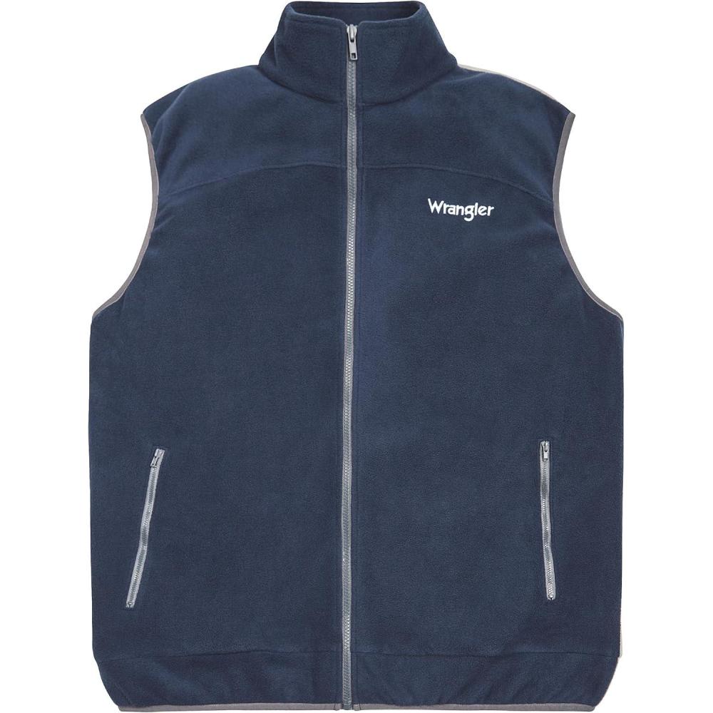 imageWrangler Mens Big and Tall Polar Fleece Zip Up Sleeveless VestNavyLt Grey