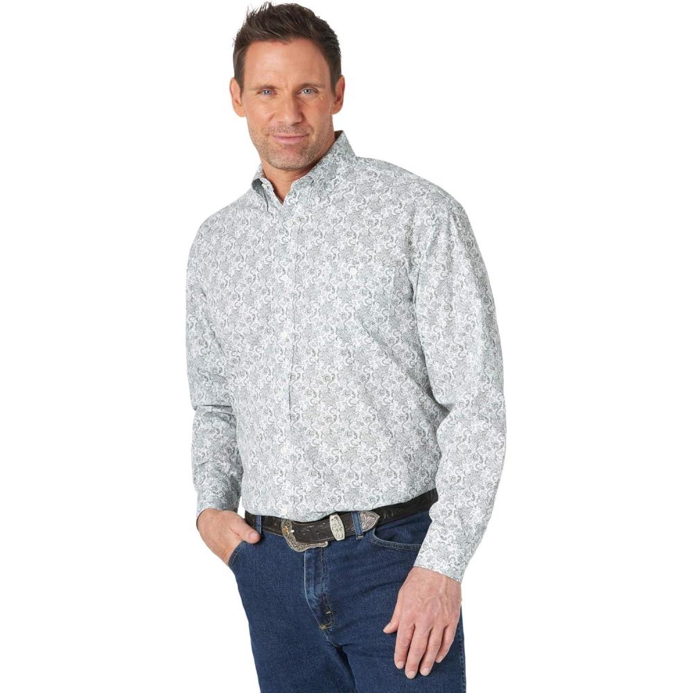 imageWrangler Mens George Strait Solid Black Long Sleeve Button Down ShirtWhite Grey