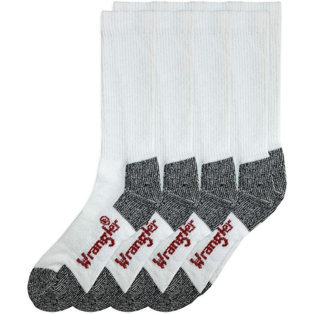 imageWrangler Mens Riggs Workwear UltraDri Moisture Wicking Crew Boot Socks 4 Pair PackWhite