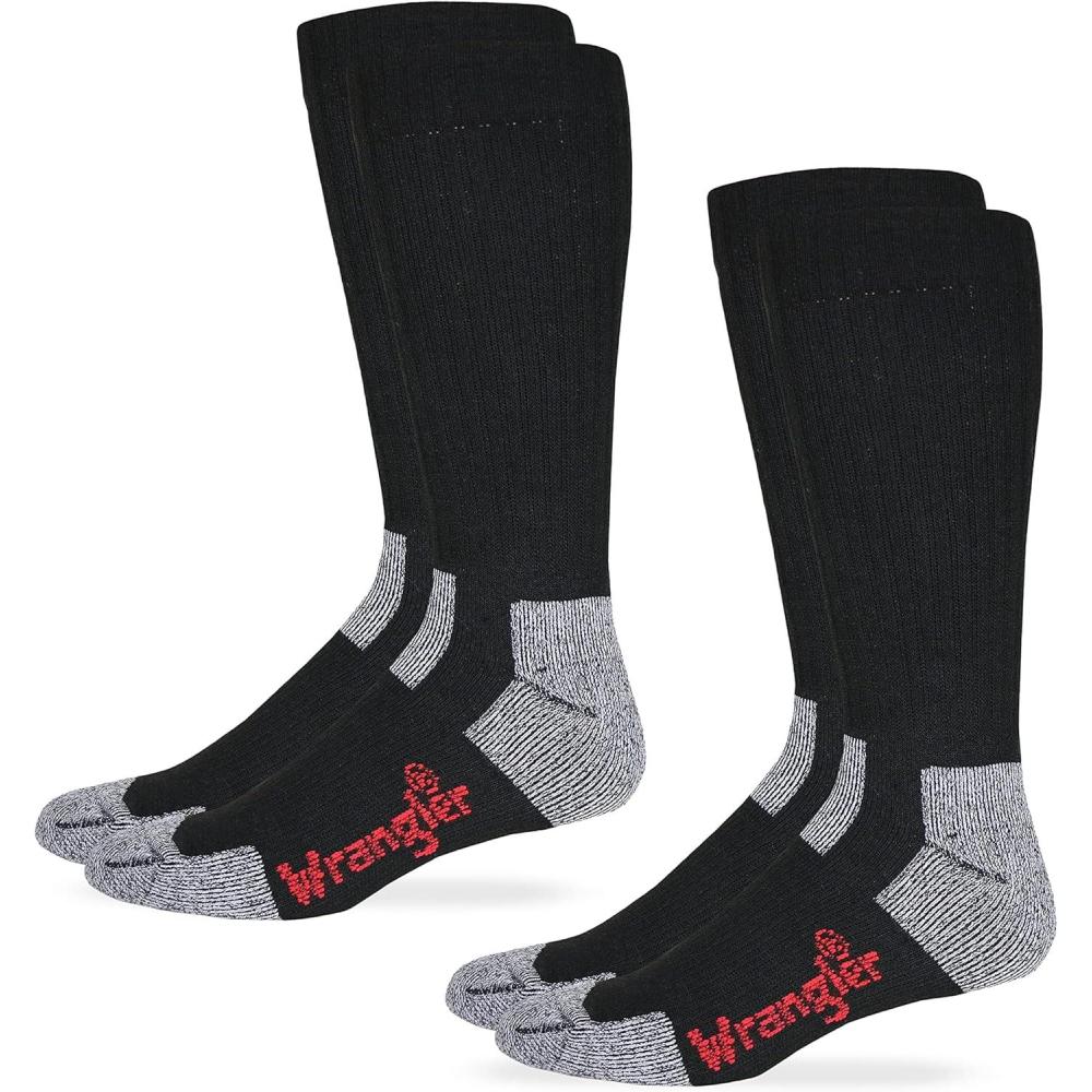imageWrangler Mens Steel Toe Boot Ultradri Work Crew Socks 2 Pair PackBlack