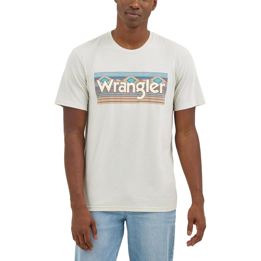 imageWrangler Mens Western Crew Neck Short Sleeve Tee ShirtBlue Fox Heather