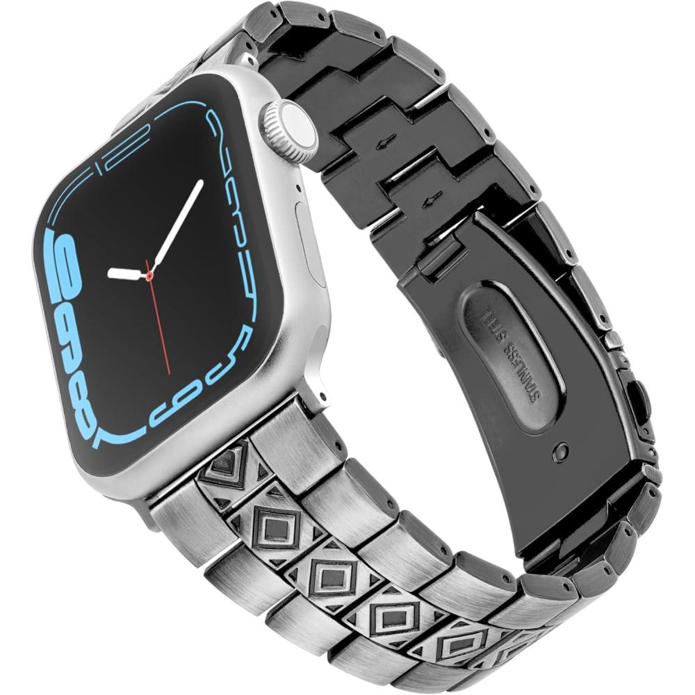 imageWrangler Silver Link Metal Band for Apple Watch Western Style Fits all Apple Watch Series and SizesFrontier Links
