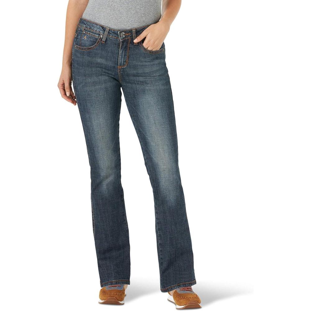 imageWrangler Womens Aura Instantly Slimming Mid Rise Boot Cut JeanAutumn Gold