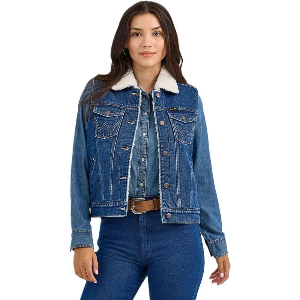 imageWrangler Womens Sherpa Lined Denim Vest