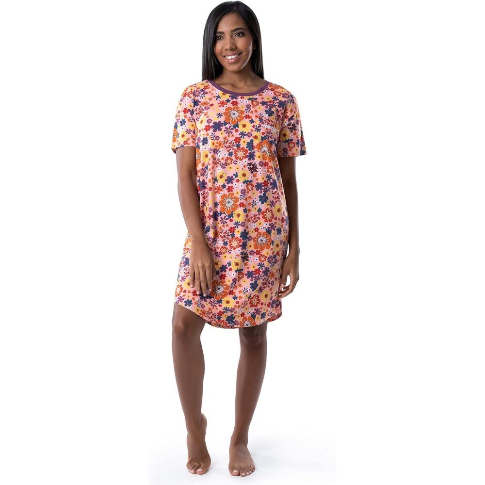 imageWrangler Womens Short Sleeve Crewneck Pocket SleepshirtRetro Floral