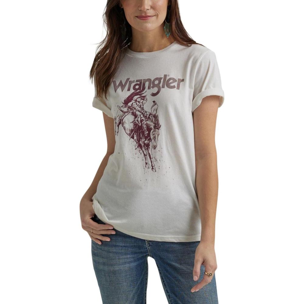 imageWrangler Womens Short Sleeve Graphic TShirtMarshmallow Heather