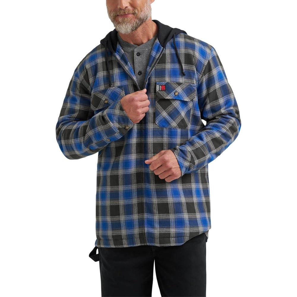 imageWrangler mens Masonry Hooded JacketBlue Black Plaid