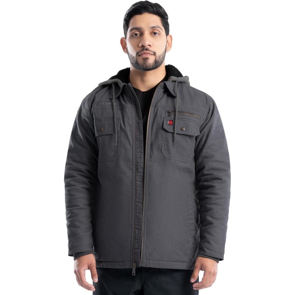 imageWrangler mens Quilted Lined Jacket With Sherpa HoodAsphalt
