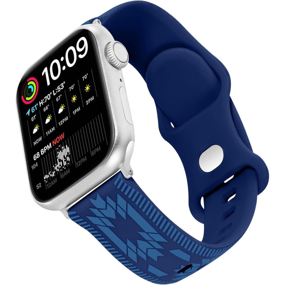 imageWrangler quotAztec Trailquot Silicone Band for Apple Watch Western Aztec Pattern Fits all Apple Watch Series and SizesBlue
