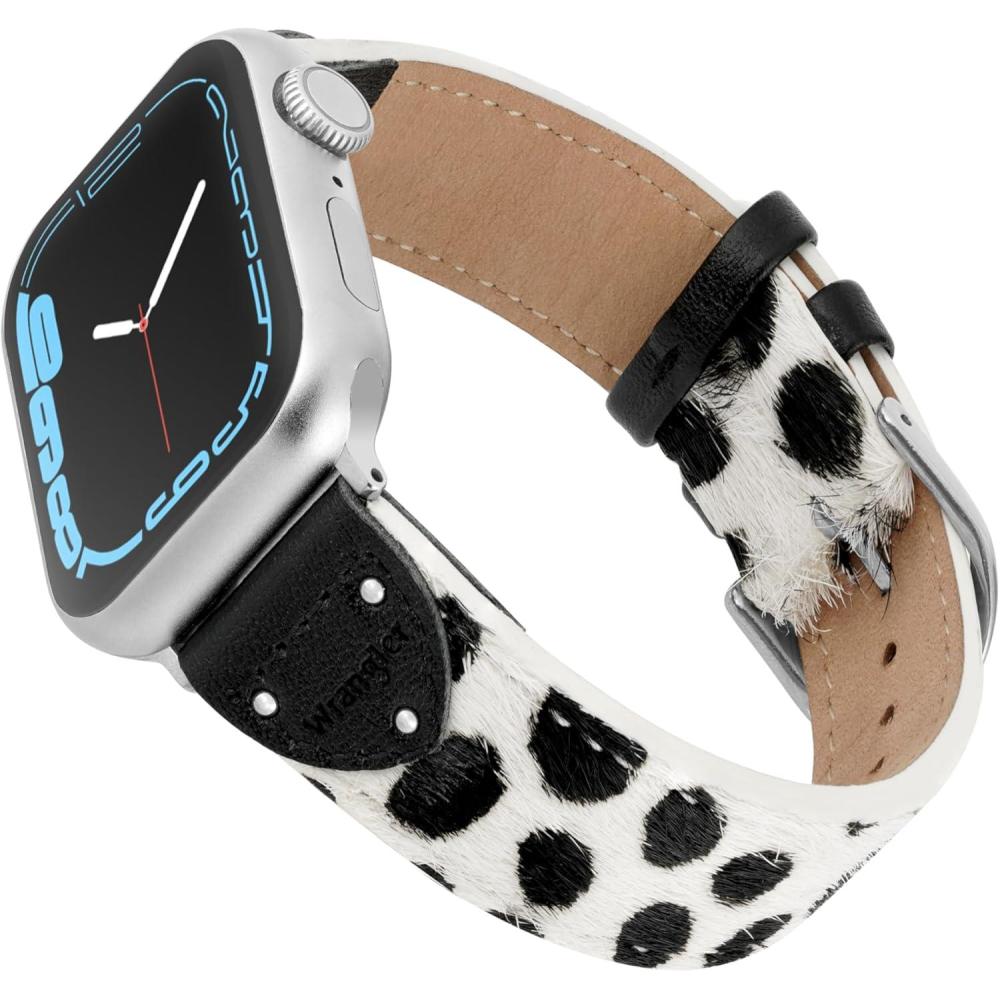 imageWrangler quotRanch Riderquot Calf Hair Studded Band for Apple Watch Western Leather Fits all Apple Watch Series and SizesBlack  White