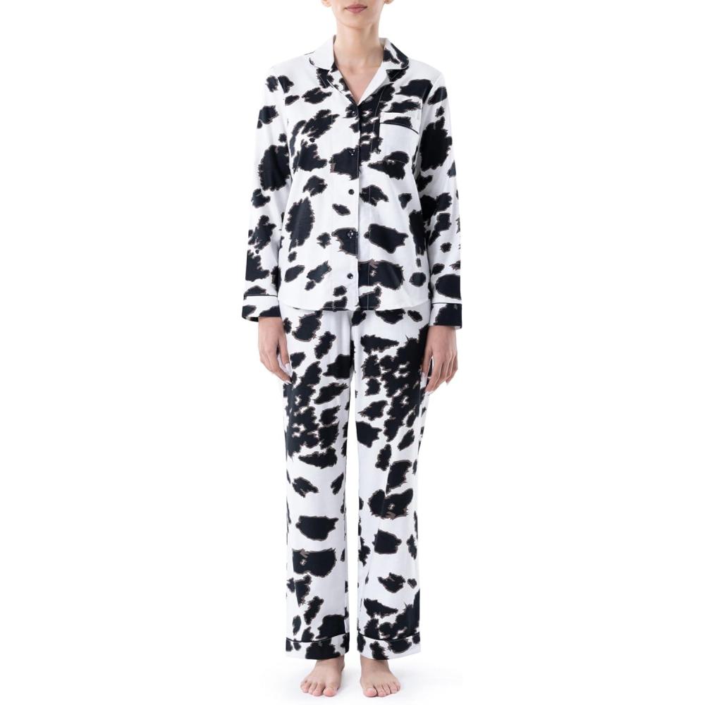 imageWrangler womens Long Sleeve Flannel Top and Pant Pajama SetCow Print