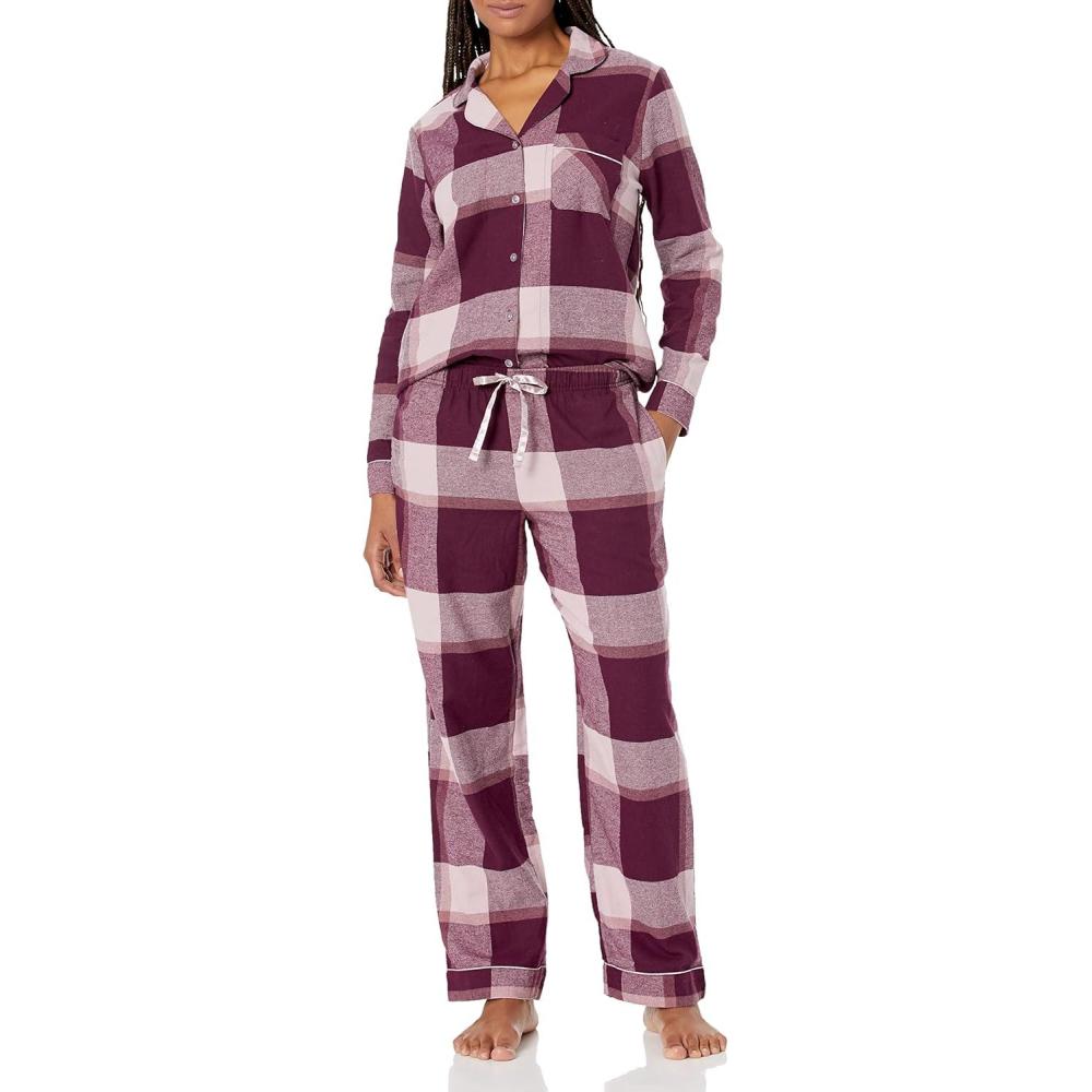 imageWrangler womens Long Sleeve Flannel Top and Pant Pajama SetDeep Teal