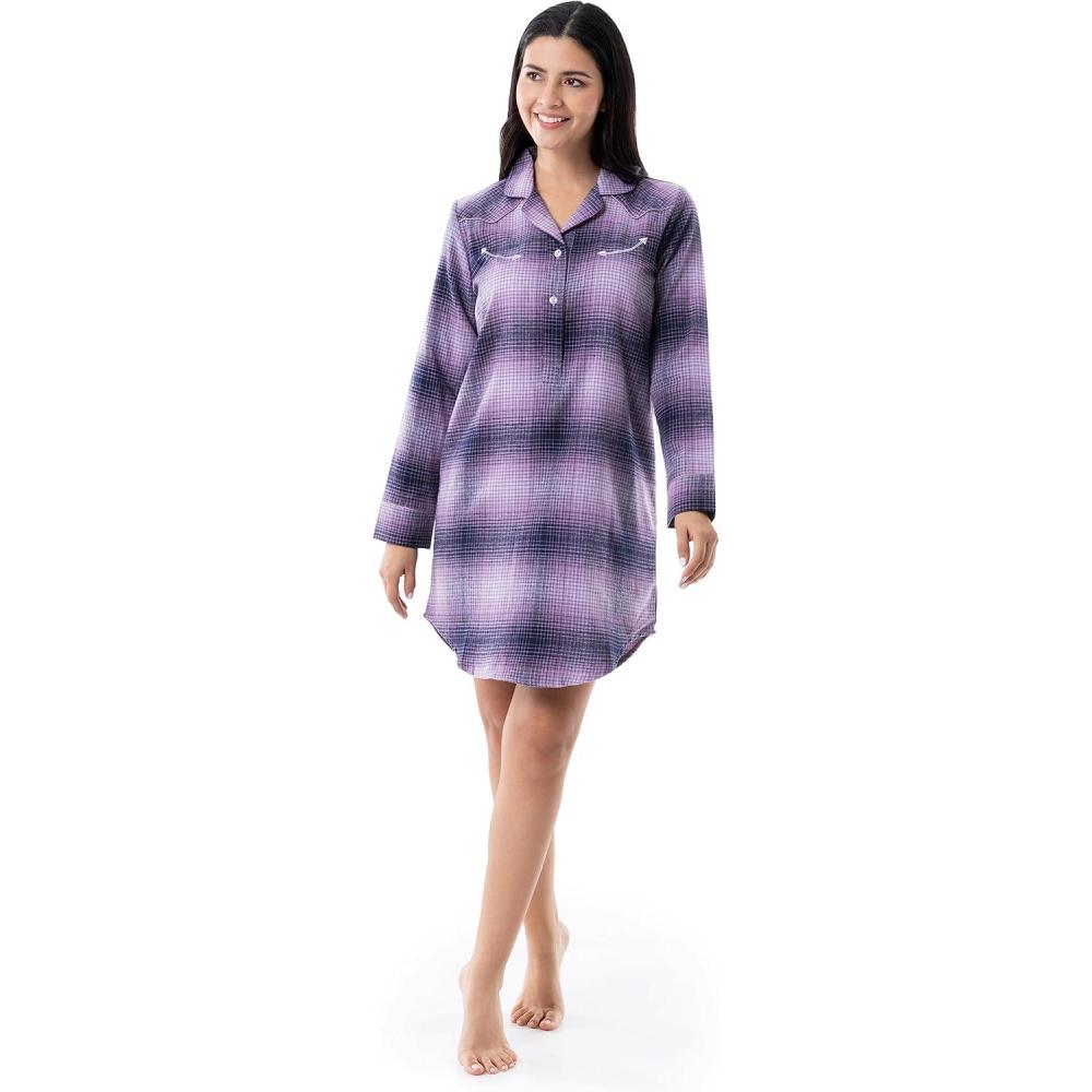 imageWrangler womens Midlength Flannel Sleep ShirtdressLilac Ombre Plaid