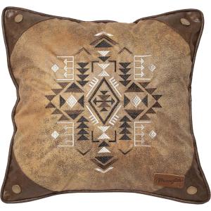 Carstens, Inc. Wrangler Four Corners Faux Leather 18×18 Throw Pillow, Brown