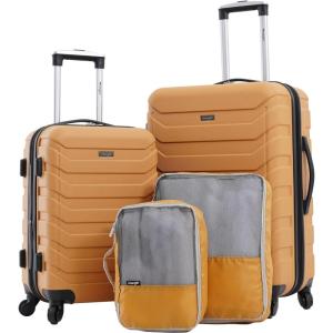 Wrangler 4 Piece Miami Luggage and Packing Cubes Set, Amber Gold(Amber Gold)
