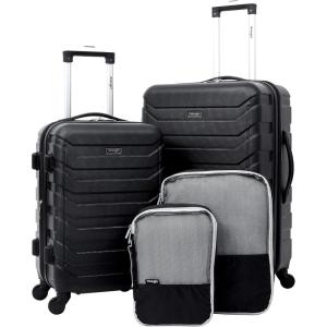 Wrangler 4 Piece Miami Luggage and Packing Cubes Set, Amber Gold(Black)