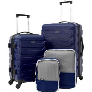 Wrangler 4 Piece Miami Luggage and Packing Cubes Set, Amber Gold(Blue)