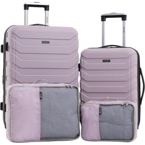 Wrangler 4 Piece Miami Luggage and Packing Cubes Set, Amber Gold(Burnished Lilac)