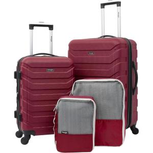 Wrangler 4 Piece Miami Luggage and Packing Cubes Set, Amber Gold(Red)