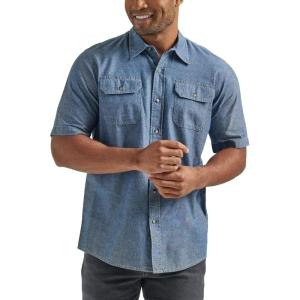 Wrangler Authentics mens Short Sleeve Classic Woven Shirt(Dark Chambray)
