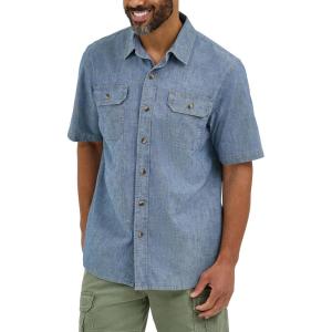 Wrangler Authentics mens Short Sleeve Classic Woven Shirt(Mid Wash Chambray)
