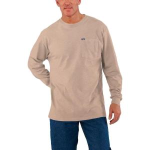 Wrangler Big and Tall Heavyweight Long Sleeve Pocket T-Shirt for Men(Beige)