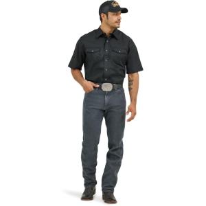 Wrangler Black Sport Western Men’s Collared Short Sleeve Snap Shirt 1071106BK(Black)