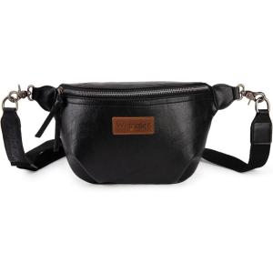 Wrangler Large Fanny Packs for Women Waist Bag Travel Belt Bags Crossbody Sling Purse Black(A-Black)