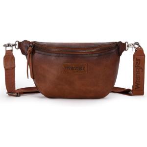 Wrangler Large Fanny Packs for Women Waist Bag Travel Belt Bags Crossbody Sling Purse Black(B-Distressed Brown)