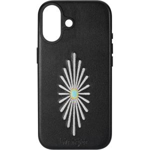Wrangler® Leather Embroidered iPhone Case – Western Star, Compatible with iPhone (Black, 16 Pro)(Black)
