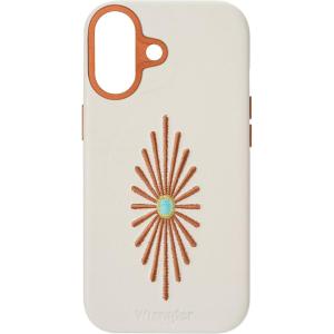 Wrangler® Leather Embroidered iPhone Case – Western Star, Compatible with iPhone (Black, 16 Pro)(Cream)