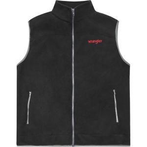 Wrangler Men’s Big and Tall Polar Fleece Zip Up Sleeveless Vest(Blk/Lt Grey)