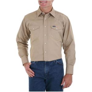 Wrangler Men’s Chambray Long Sleeve Work Shirt Chambray(Khaki)
