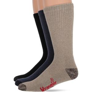 Wrangler Men’s Cotton Cushion Work Boot Crew Socks 3 Pair Pack, Assorted, Large