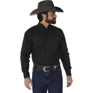Wrangler Mens George Strait Solid Black Long Sleeve Button Down Shirt(Black)