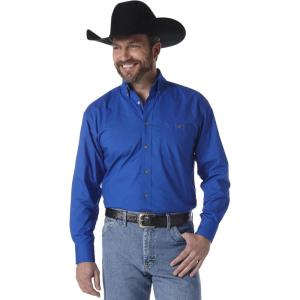 Wrangler Mens George Strait Solid Black Long Sleeve Button Down Shirt(Royal Blue)