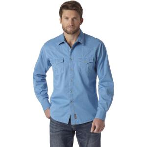 Wrangler Men’s Retro Two Pocket Long Sleeve Snap Shirt Discontinued(Blue)