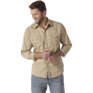 Wrangler Men’s Retro Two Pocket Long Sleeve Snap Shirt Discontinued(Solid Tan)