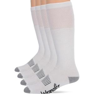Wrangler Men’s Smooth Toe Seam Cushion Boot Crew Socks (4 Pairs)(White/Grey)