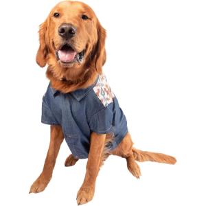Wrangler Pet Yoke Denim Dog Shirt – Western Style Dog Clothes – Lightweight Dog Outfits for Stylish Pups – Comfortable & Machine Washable (DB, L)(Medium Blue)