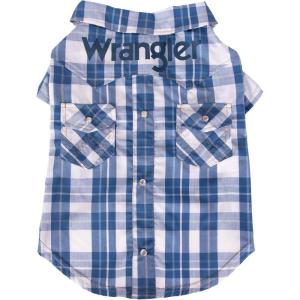 Wrangler Plaid Snap Pocket Dog Shirt – Western-Inspired Dog Clothes with Iconic Styling – Easy Snap Closures (L) Blue Multi(Medium)