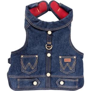 Wrangler Rope Denim Dog Vest Harness – Breathable Dog Vest with Mesh Lining – Machine Washable Dog Winter Jacket for Easy Cleaning, Layer Over Dog Sweater (Light Wash, L)(Dark Denim Wash)