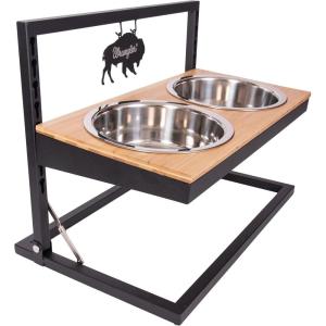 Wrangler Rope Elevated Dog Bowl – Adjustable Dog Bowls for All Pets – Lifted Pet Bowl Stand with Non-Slip Base, Food & Water Dish for Best Digestion – Stainless Steel, Easy to Clean