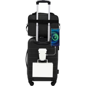 Wrangler Smart Luggage Set with Cup Holder, USB Port and Phone Holder, Black, 2 Piece Set(Black)
