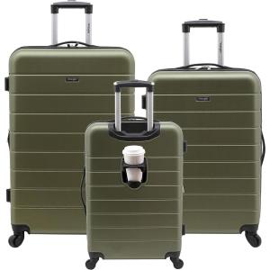 Wrangler Smart Luggage Set with Cup Holder, USB Port and Phone Holder, Black, 2 Piece Set(Olive Green)