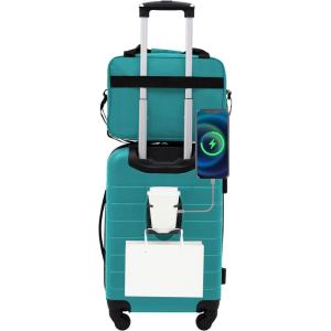 Wrangler Smart Luggage Set with Cup Holder, USB Port and Phone Holder, Black, 2 Piece Set(Teal)